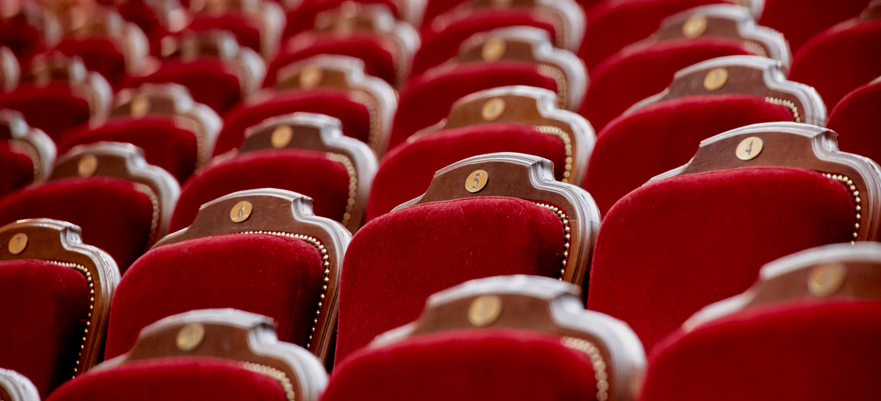 Rows of red velvet theatre seats