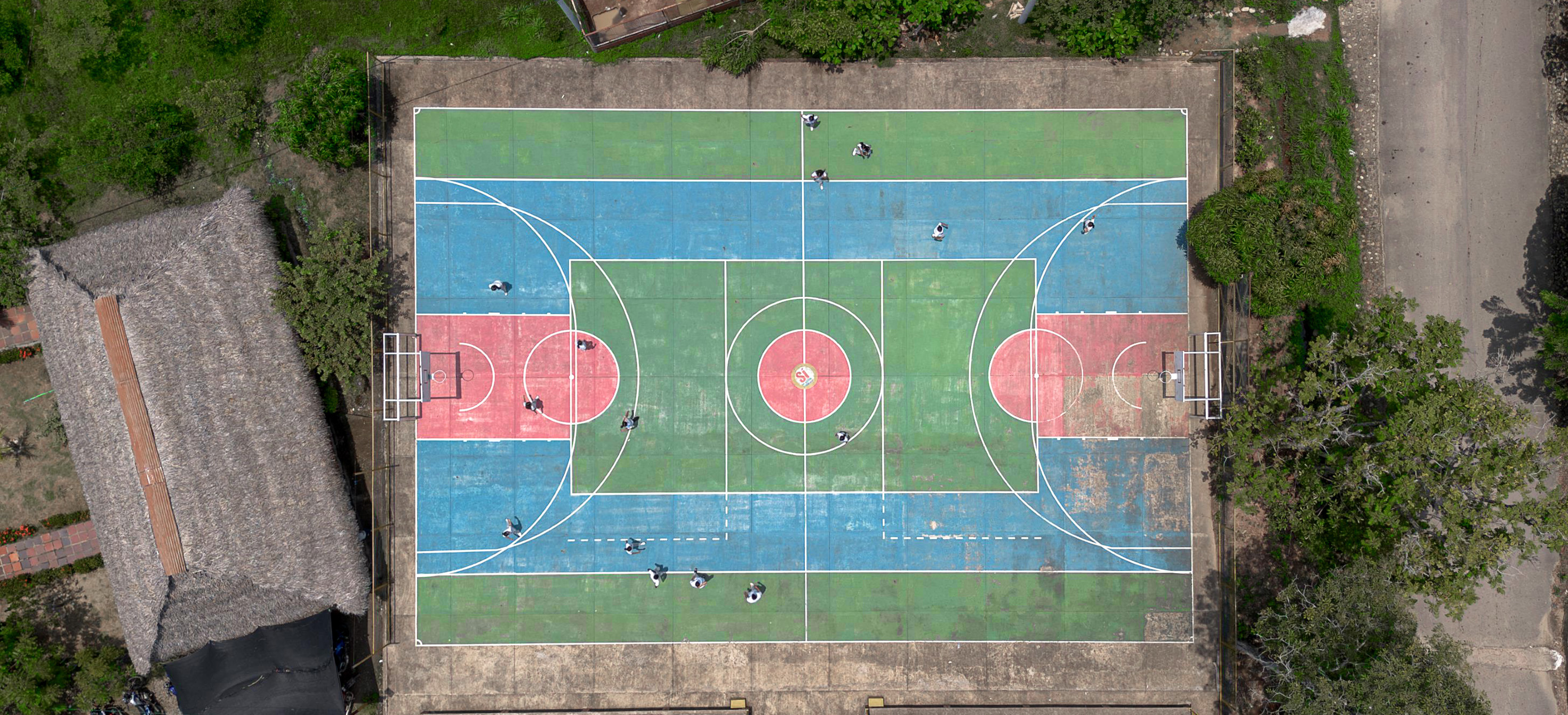 Aerial view of a sports ground